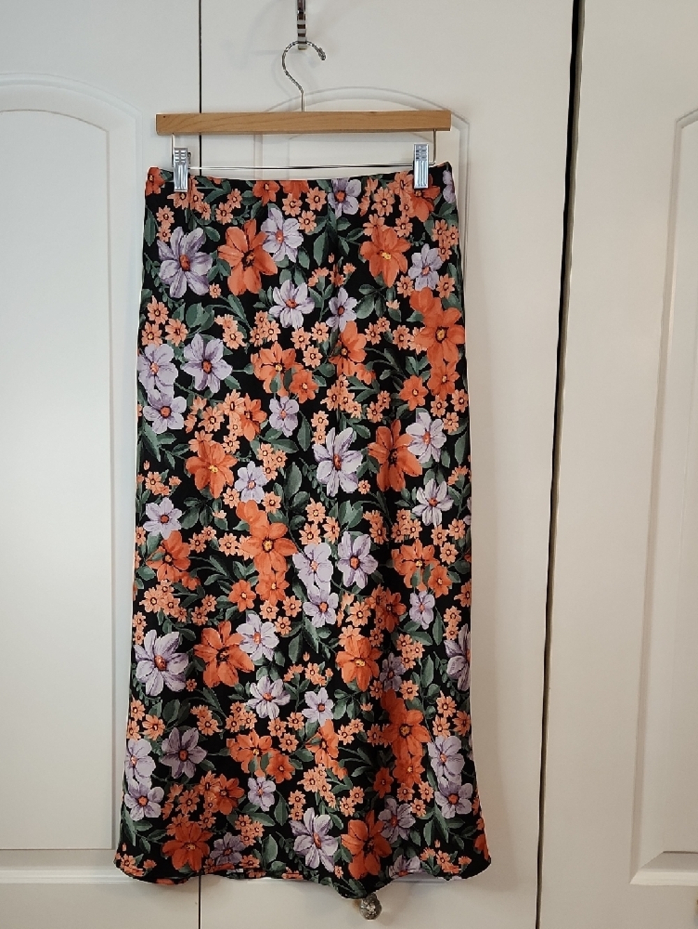 Anthroplogie Abel The Label Floral Midi Skirt Black Orange Purple Foral Size L